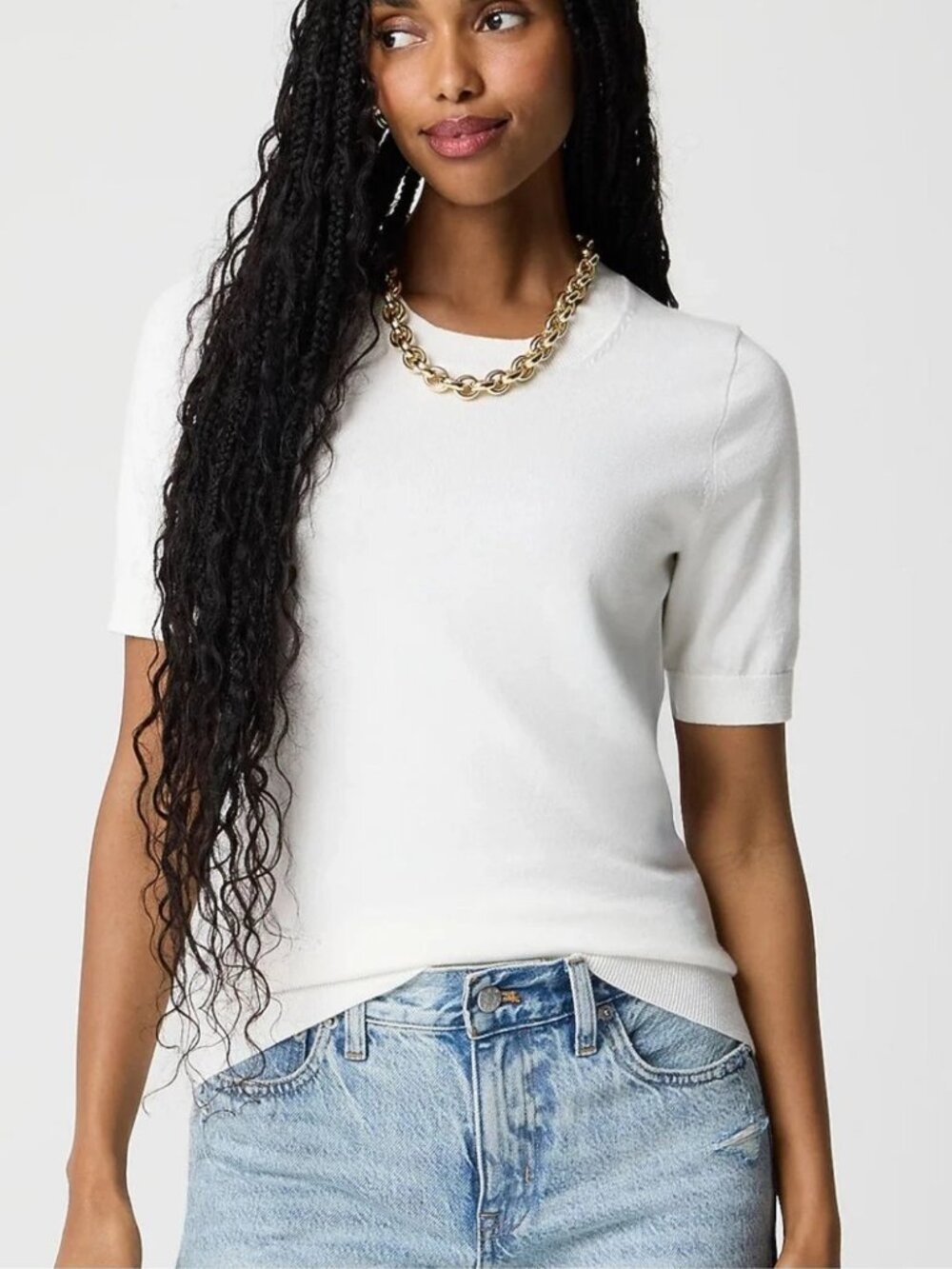 J. Crew Ivory Short Sleeve Crewneck Sweater S NWT